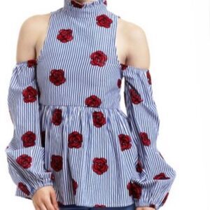 COUTURE Romeo & Juliet Cold Shoulder Floral Stripes Blouse Swing Womens Medium